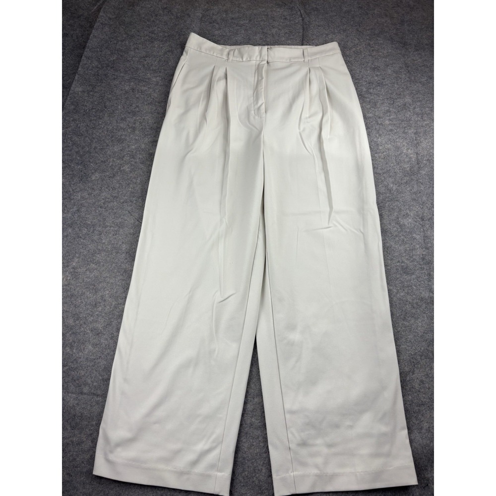 J & L Atelier Women's L High Rise Wide Leg Pleated Cream Dress Pants Trousers